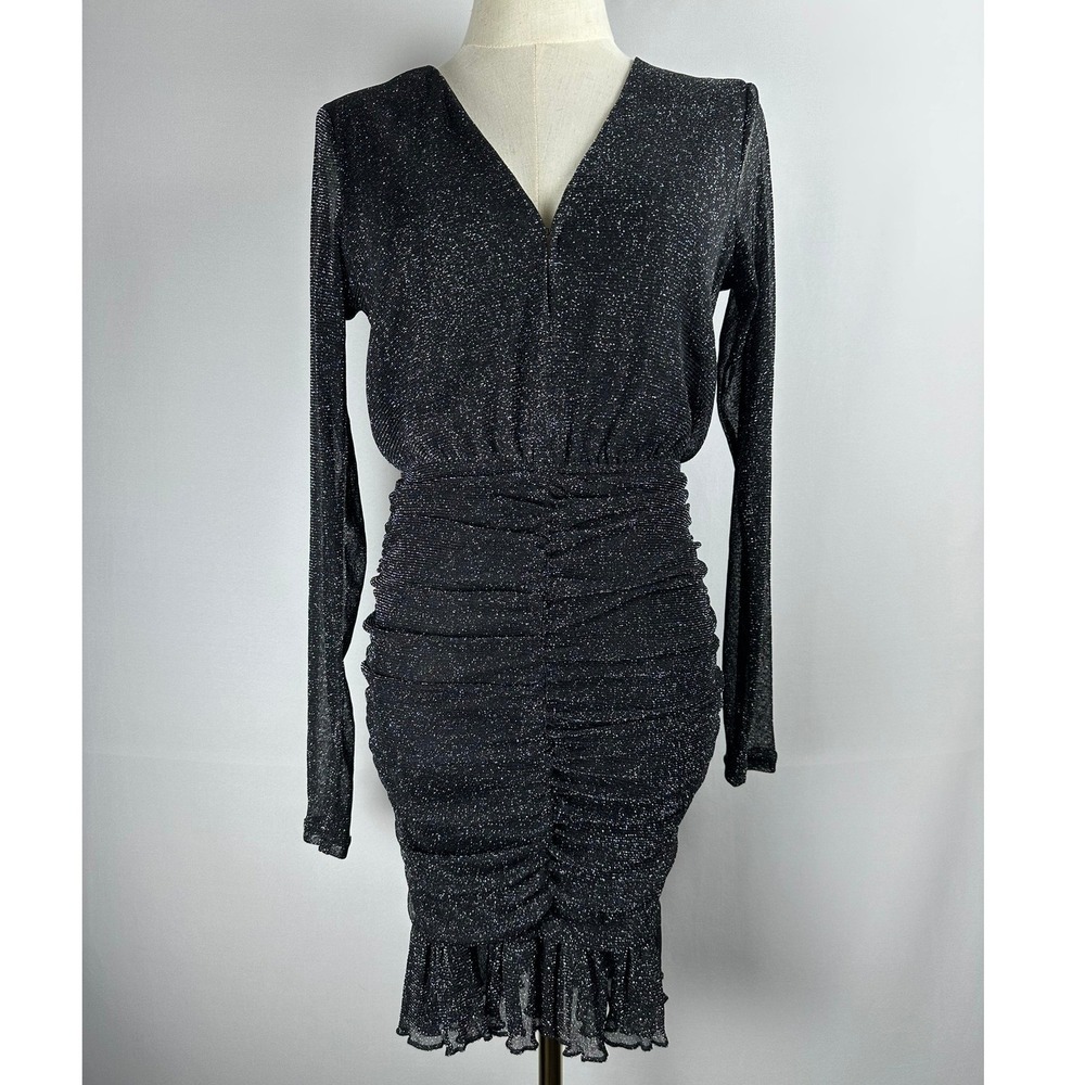 HYFVE Ruched Glitter Mini Dress Women's M Black Party Coquette‎ Y2K Clubwear